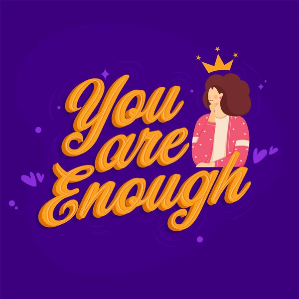 You Enough Font Cartoon Young Lady Wearing Crown Purple Background — Stockový vektor