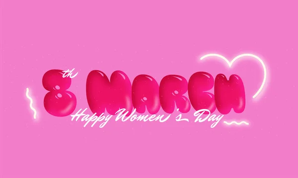 March Balloon Font Neon Effect Heart Pink Background Happy Women — ストックベクタ