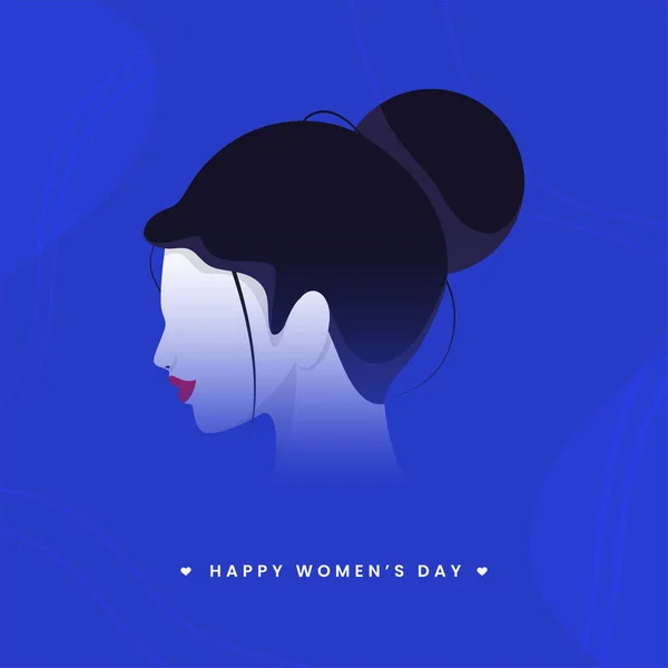 Happy Women Day Concept Young Lady Face Blue Background —  Vetores de Stock