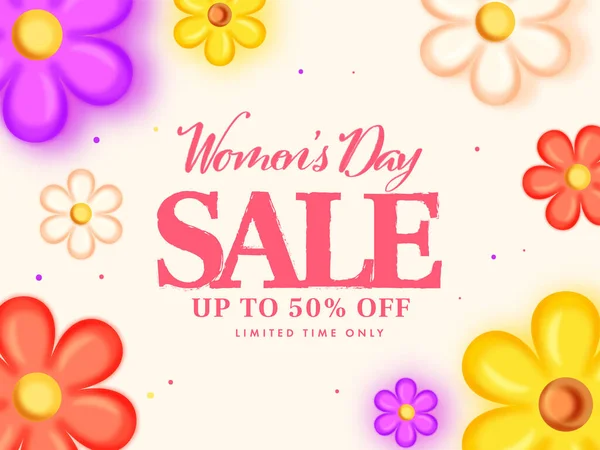 Women Day Sale Poster Design Discount Offer Flowers Decorated Background — Stock vektor