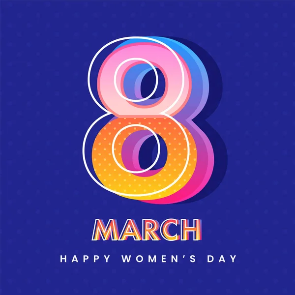 Gradient Layered March Font Blue Polka Dots Background Happy Women — Stockový vektor