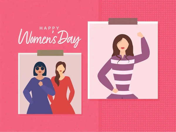 Happy Women Day Concept Con Recuerdos Fotos Mujeres Sobre Fondo — Vector de stock