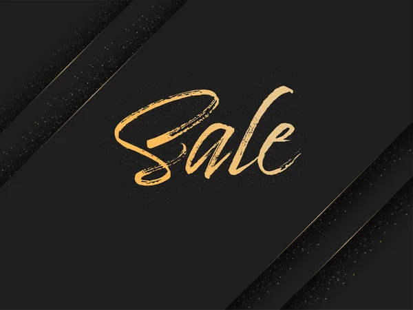 Sale Font Written Golden Brush Black Paper Layer Background — Vetor de Stock