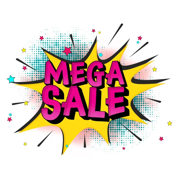 Mega Sale Font Comic Starburst Halftone Effect White Background — Vetor de Stock