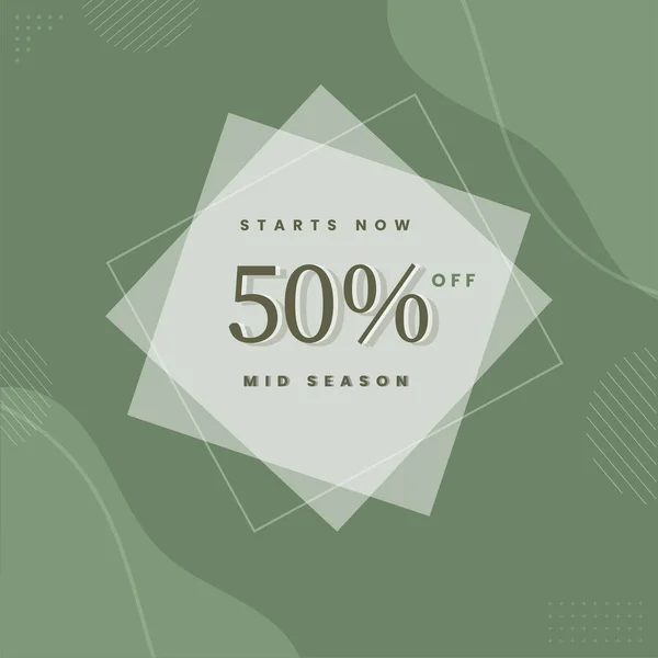 グリーンを背景にした50 割引のミッドシーズンポスターデザイン — ストックベクタ