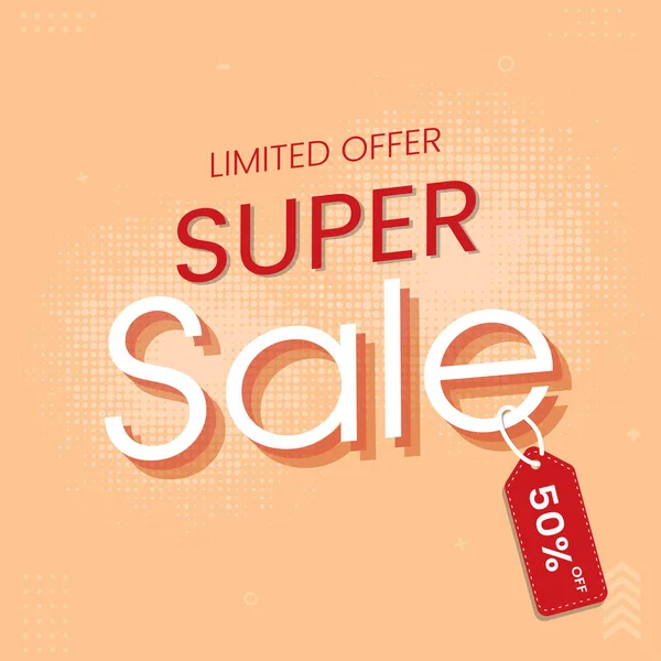 Super Sale Poster Design Discount Tag Halftone Effect Orange Background — Vetor de Stock