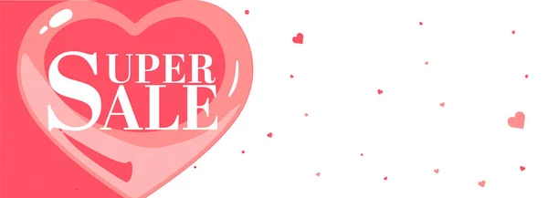 Super Sale Banner Header Design Red Hearts Decorated White Background — Stock Vector