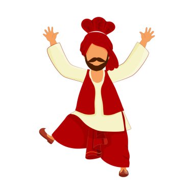 Punjabi Man Doing Bhangra Dance In Traditional Clothes.
