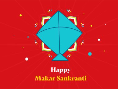 Happy Makar Sankranti Concept With A Kite On Red Rays Background.