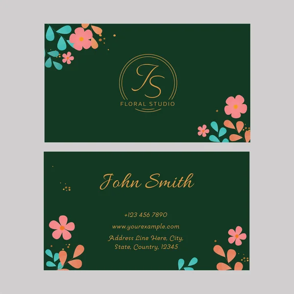 Floral Studio Visiting Card Double Side Green Color — Wektor stockowy