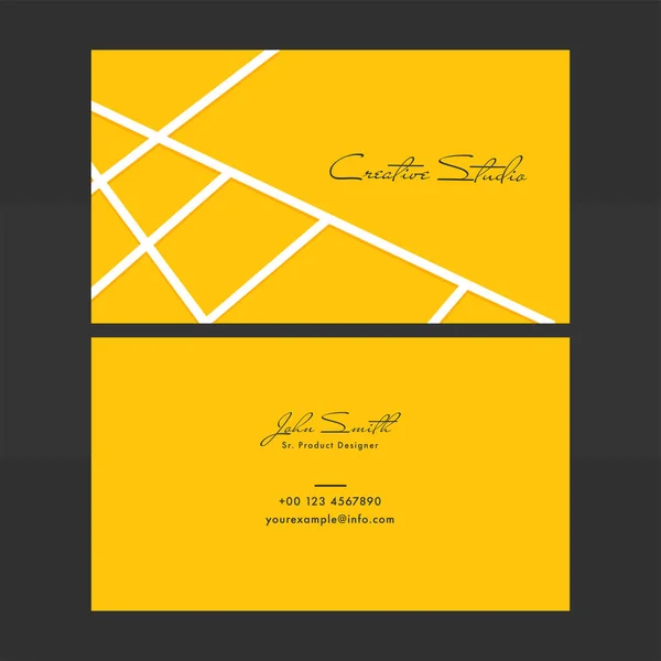 Yellow Color Business Card Design Front Back Presentation Creative Studio — Stok Vektör