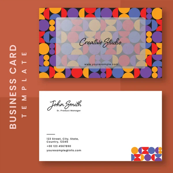 Editable Business Card Template Multicolor Circle Pattern Front Back View — Stok Vektör