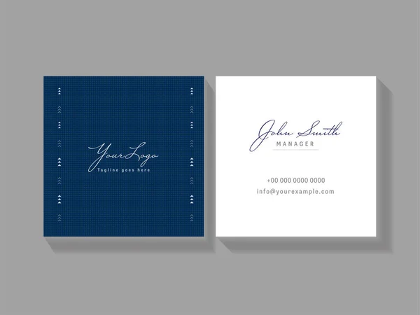 Square Business Visiting Card Double Side Blue White Color — Stockvector