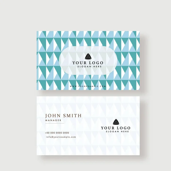 Double Side Horizontal Business Card Template Triangle Pattern Blue White — Vettoriale Stock