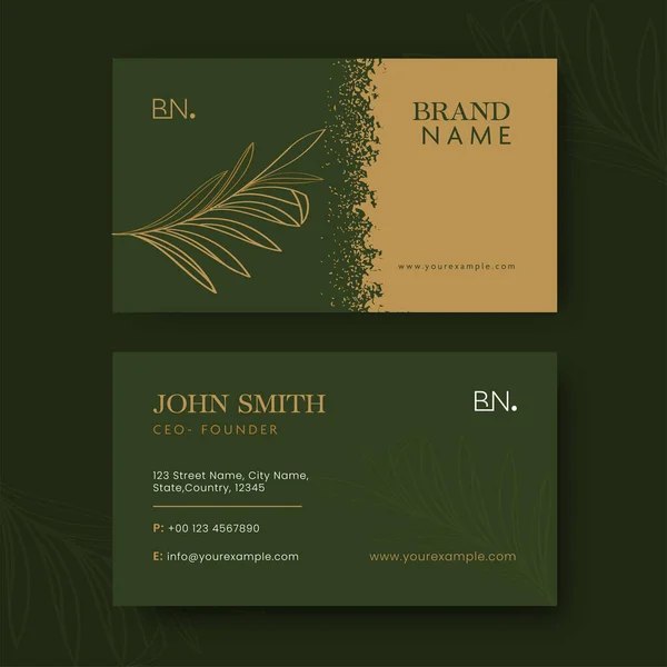 Front Back View Business Card Template Design Green Yellow Color — Stockvector
