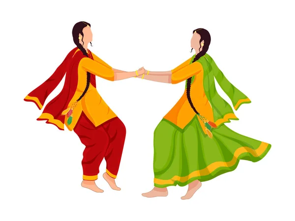 Young Punjabi Girls Doing Giddha Dance White Background — Vector de stock
