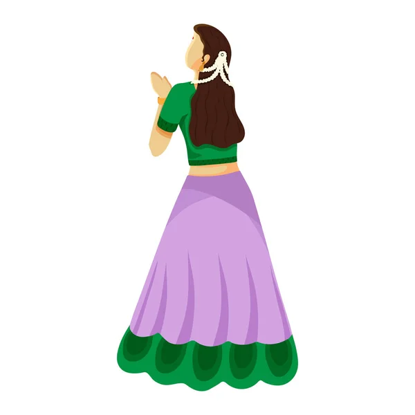 Side View South Indian Young Woman Doing Namaste Greet White — Stock Vector