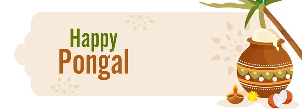 Happy Pongal Banner Header Design Mud Pot Traditional Dish Rice — Stok Vektör