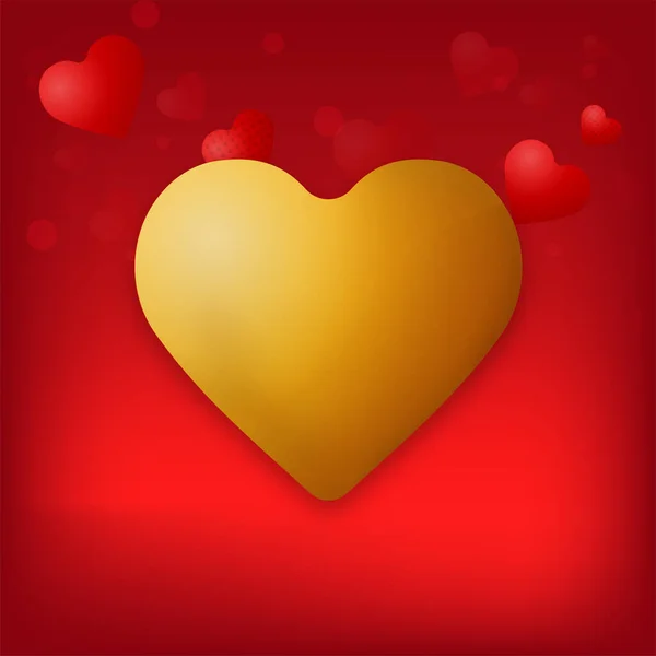 Glossy Golden Hearts Red Background — Stock Vector