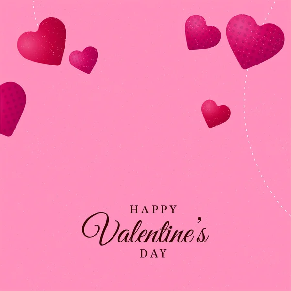 Happy Valentine Day Font Glossy Hearts Pink Background — Stockvector