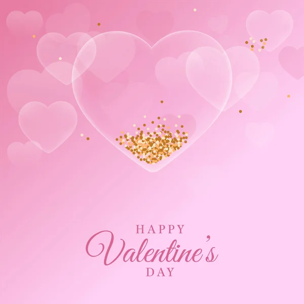 Happy Valentine Day Font Glassware Hearts Glitter Effect Glossy Pink — стоковый вектор