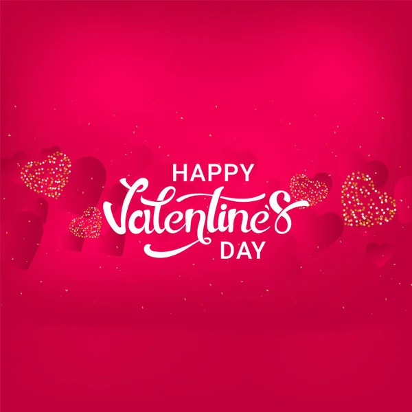 Happy Valentine Day Font Hearts Decorated Pink Background — Vettoriale Stock