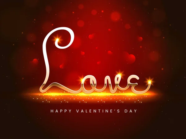 Golden Love Font Light Effect Hearts Red Bokeh Background Happy — Vetor de Stock