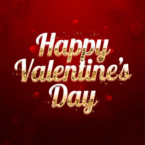 Golden Happy Valentine Day Font Glitter Effect Red Hearts Background — Διανυσματικό Αρχείο