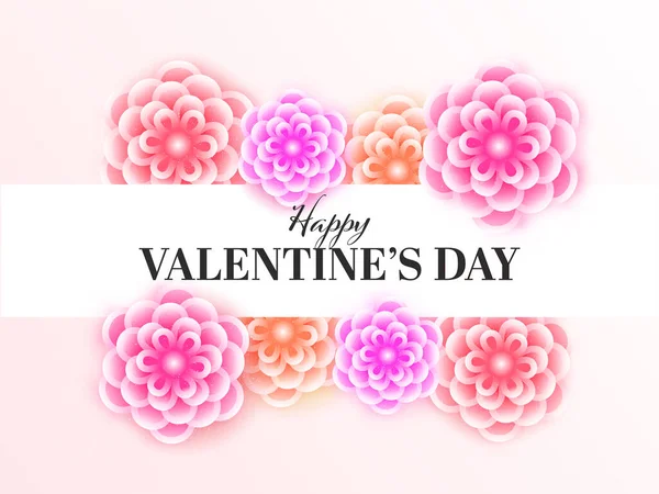 Happy Valentine Day Font Beautiful Flowers Decorated Pastel Pink White —  Vetores de Stock