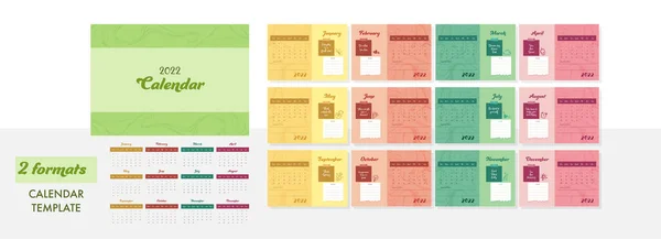 Ensemble Complet Coloré Mois Conception Calendrier 2022 Dans Deux Formats — Image vectorielle