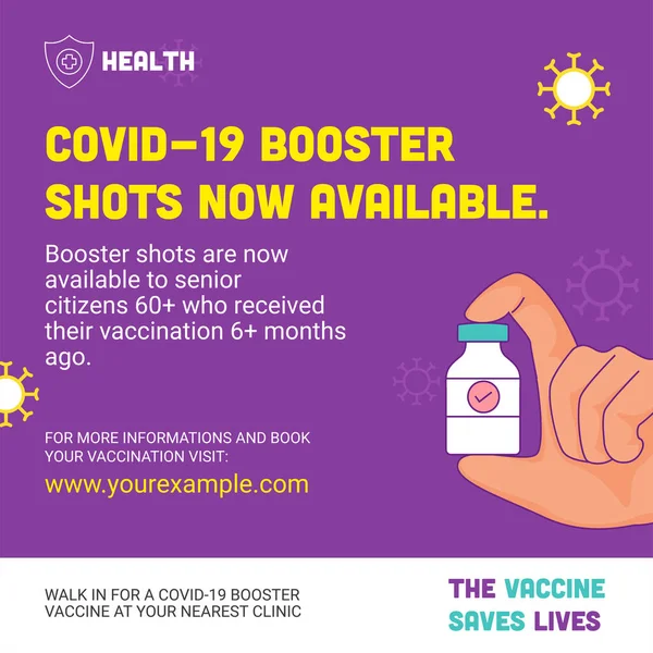 Covid Booster Shots Ora Disponibile Poster Design Concetto Consapevolezza — Vettoriale Stock