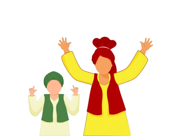Pendjabi Sans Visage Jeunes Garçons Faisant Bhangra Sur Fond Blanc — Image vectorielle
