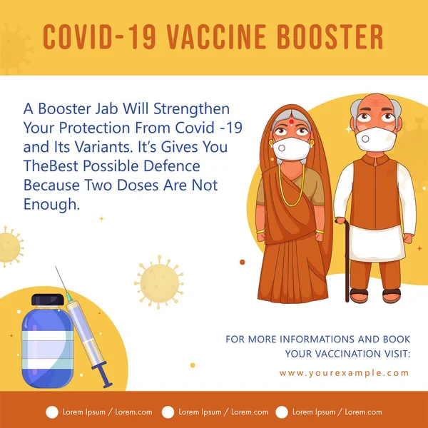 Covid Vaccine Booster Dávky Plakát Design Starým Párem Znaků — Stockový vektor