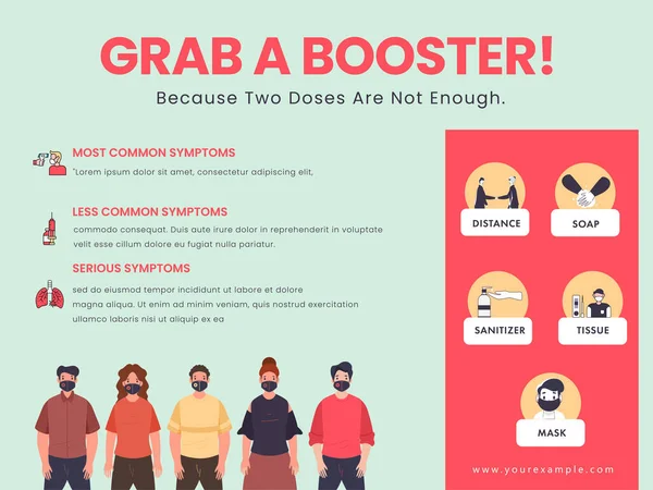 Covid Booster Shots Poster Design Avec Des Symptômes Des Informations — Image vectorielle