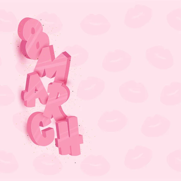 Maart Font Pink Lips Patroon Achtergrond — Stockvector