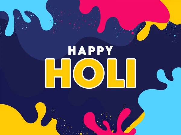 Happy Holi Font Colorful Paint Splash Effect Blue Background — 스톡 벡터