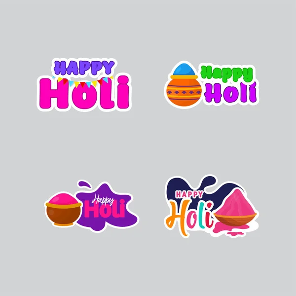 Holi Festival Sticker Collection Gray Background — 스톡 벡터