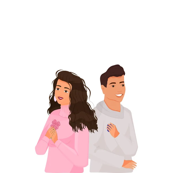Jeune Couple Romantique Personnage Sur Fond Blanc — Image vectorielle