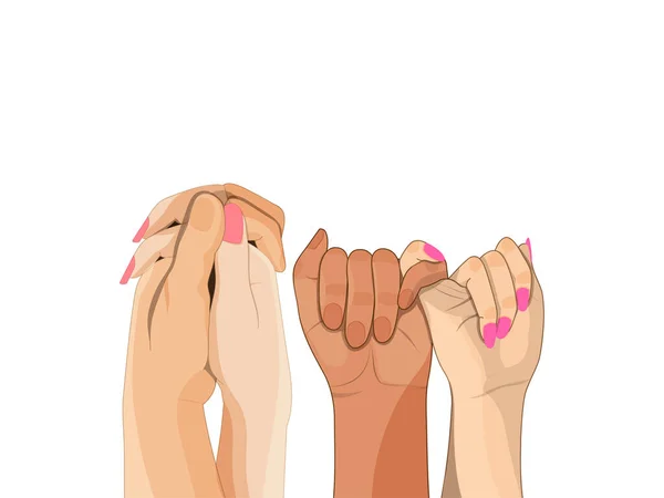 Couple Holding Hands One Finger Hold Intertwined Finger White Background — Stock Vector