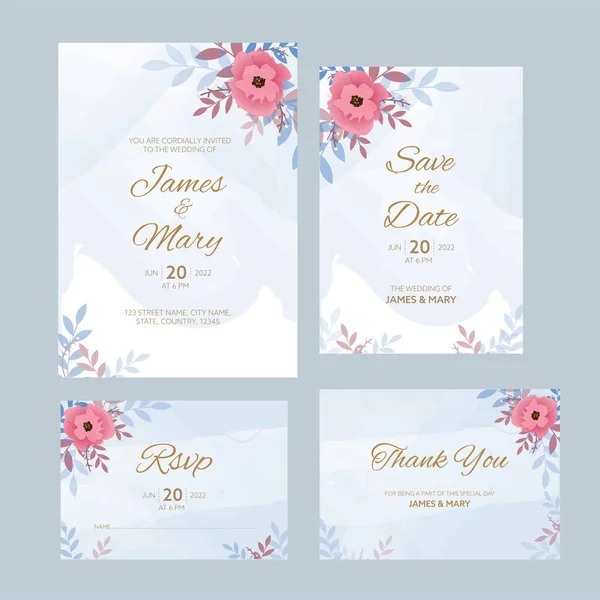 Floral Wedding Card Suites Fundo Azul —  Vetores de Stock