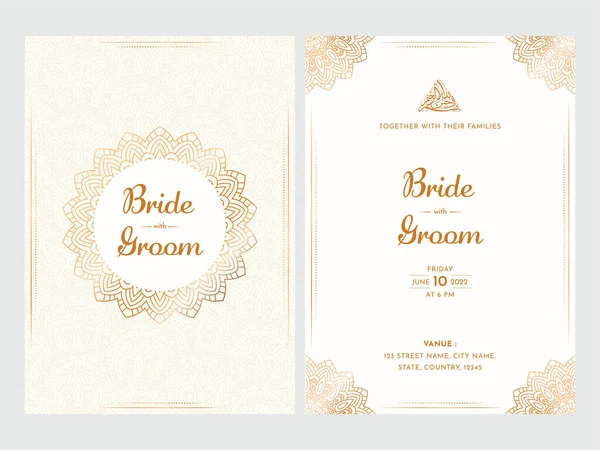 Islamic Wedding Invitation Card Arabic Pattern Front Back Side — Stock Vector