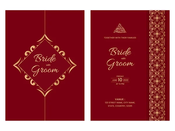Röda Och Gyllene Färger Arabiska Inbjudningskort För Islamiska Bröllop — Stock vektor