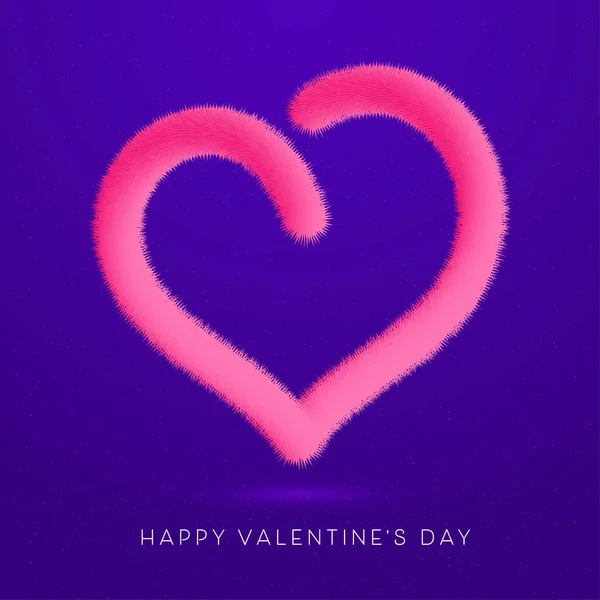 紫色の背景にピンクのふわふわの毛皮のハートフレームとハッピーバレンタインの日のコンセプト — ストックベクタ