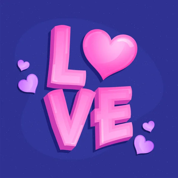 Pink Love Font Hearts Blue Háttér — Stock Vector