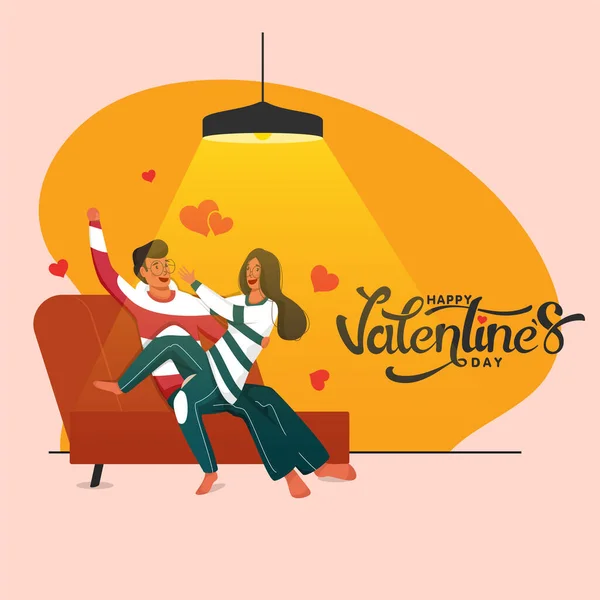 Happy Valentine Day Concept Avec Adolescente Essayant Voler Quelque Chose — Image vectorielle