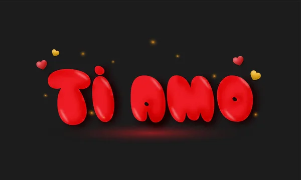 Red Amo Love You Balón Písmo Italském Jazyce Srdíčky Černém — Stockový vektor