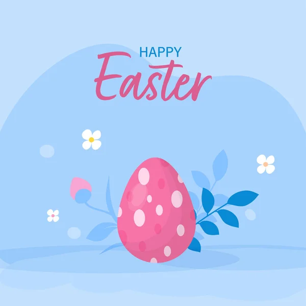 Happy Easter Celebration Poster Design Met Gedrukt Bloemen Blauwe Achtergrond — Stockvector