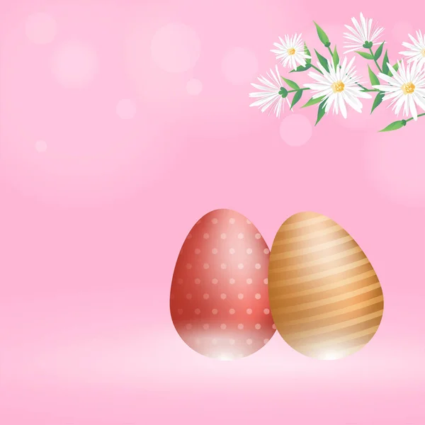 Parlak Paskalya Yumurtaları Pembe Bokeh Bulanık Arkaplanda Daisy Dalı Kopya — Stok Vektör