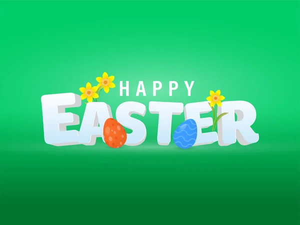 Veselé Velikonoce Koncepce Tištěných Vajec Květin Zeleném Pozadí — Stockový vektor