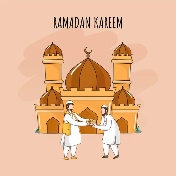 Ramadan Kareem Conceito Com Homem Islâmico Dando Roupas Para Pessoa — Vetor de Stock
